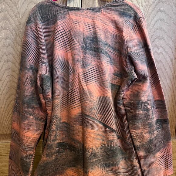 NWT Color Me Cotton Orange and Black Patterned Button-Up Sweater w a Cowl Neck - Picture 3 of 4